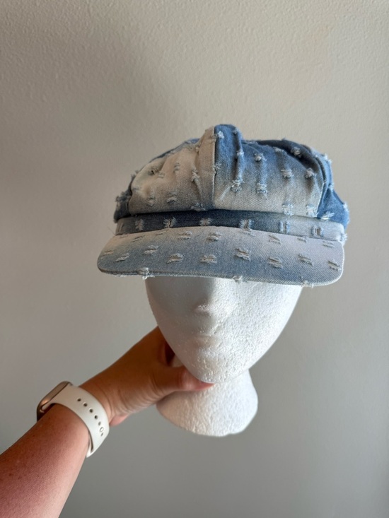 Light Wash Patchwork Denim Newsboy Cap Distressed Boho Y2K Cottagecore Hat - Picture 2 of 6
